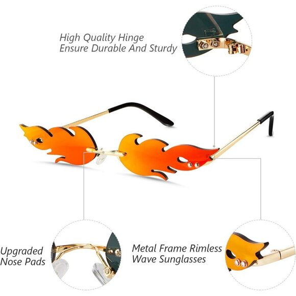 Rimless Flame Shaped Sun Glasses Women\'s Men’s Party Photo Props 4 Pairs main image 4